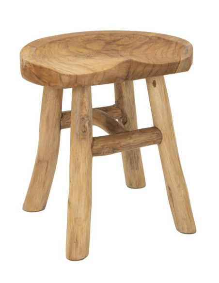 Grand Tabouret artisanal ethnique Hauteur 42 cm en Bois de teck recyclé Marron Sel 