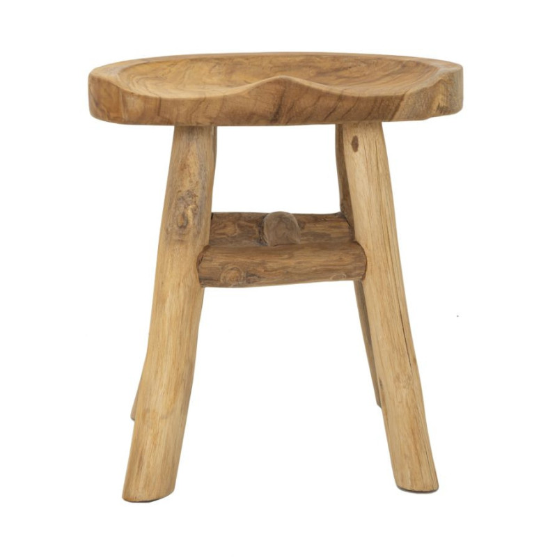 Grand Tabouret artisanal ethnique Hauteur 42 cm en Bois de teck recyclé Marron Sel 