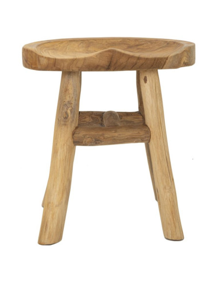 Grand Tabouret artisanal ethnique Hauteur 42 cm en Bois de teck recyclé Marron Sel 