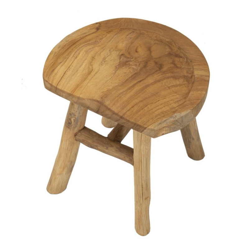 Grand Tabouret artisanal ethnique Hauteur 42 cm en Bois de teck recyclé Marron Sel 
