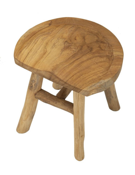 Grand Tabouret artisanal ethnique Hauteur 42 cm en Bois de teck recyclé Marron Sel 