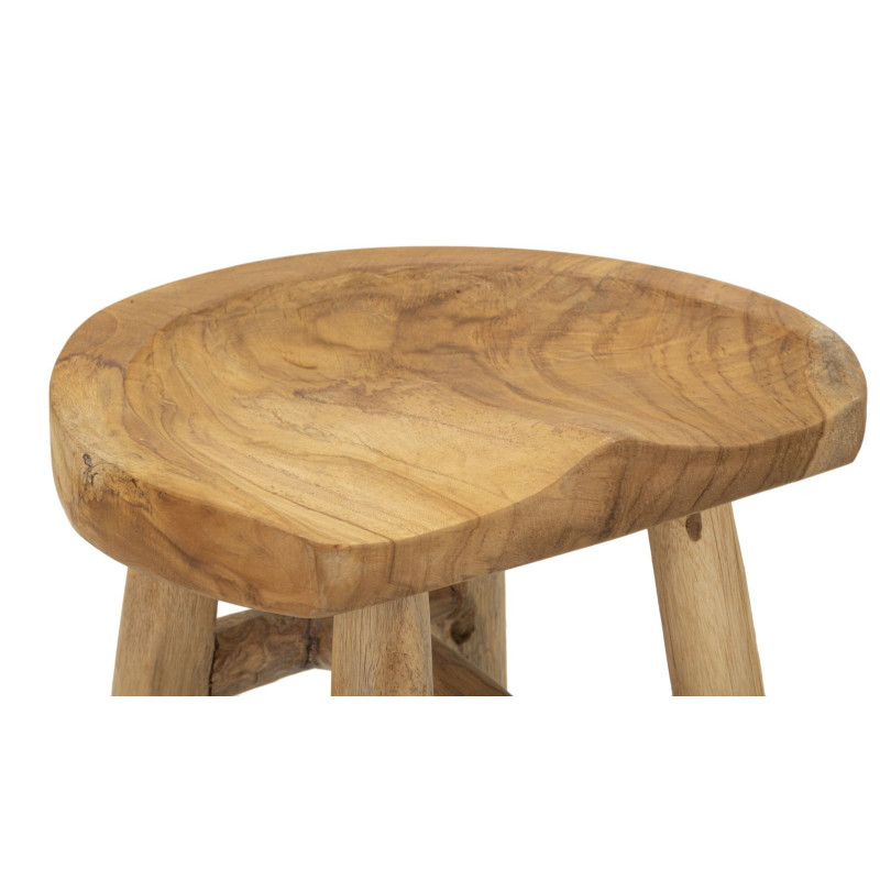 Grand Tabouret artisanal ethnique Hauteur 42 cm en Bois de teck recyclé Marron Sel 
