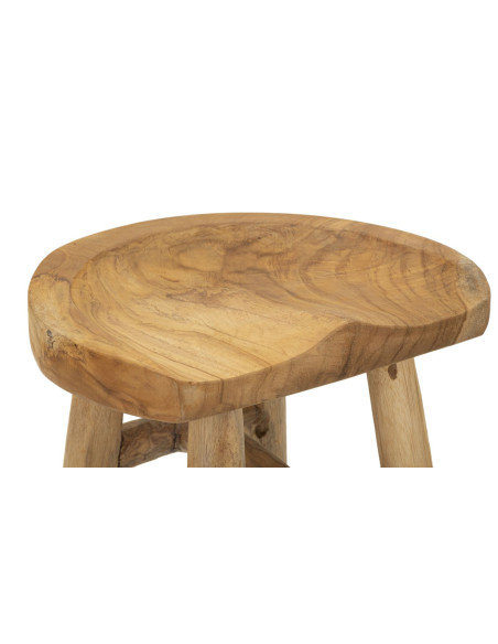 Grand Tabouret artisanal ethnique Hauteur 42 cm en Bois de teck recyclé Marron Sel 
