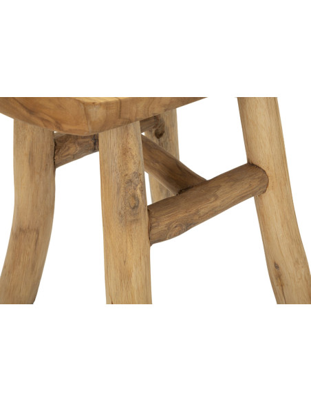 Grand Tabouret artisanal ethnique Hauteur 42 cm en Bois de teck recyclé Marron Sel 