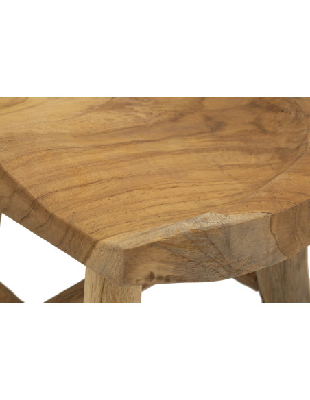 Grand Tabouret artisanal ethnique Hauteur 42 cm en Bois de teck recyclé Marron Sel 