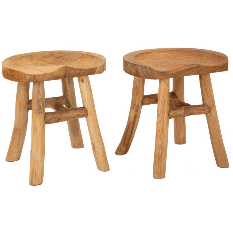 Grand Tabouret artisanal ethnique Hauteur 42 cm en Bois de teck recyclé Marron Sel - 9