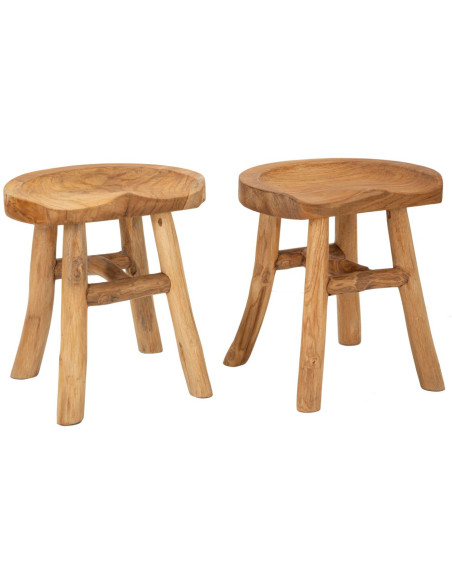 Grand Tabouret artisanal ethnique Hauteur 42 cm en Bois de teck recyclé Marron Sel - 9