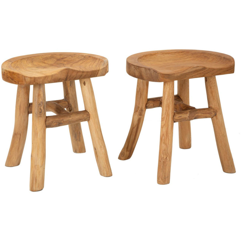 Grand Tabouret artisanal ethnique Hauteur 42 cm en Bois de teck recyclé Marron Sel - 10