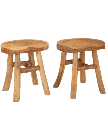 Grand Tabouret artisanal ethnique Hauteur 42 cm en Bois de teck recyclé Marron Sel - 10