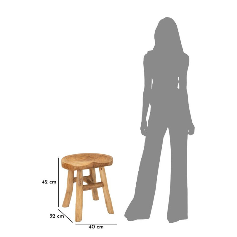 Grand Tabouret artisanal ethnique Hauteur 42 cm en Bois de teck recyclé Marron Sel 