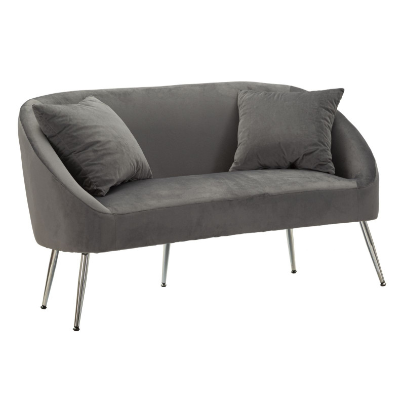 Canapé moderne chic Droit 2 places en Velours Gris Métal Argenté Bois Silvery 