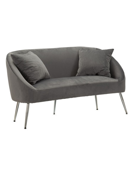 Canapé moderne chic Droit 2 places en Velours Gris Métal Argenté Bois Silvery 