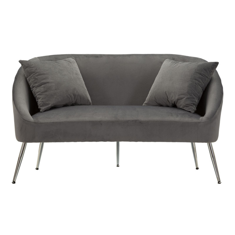 Canapé moderne chic Droit 2 places en Velours Gris Métal Argenté Bois Silvery 