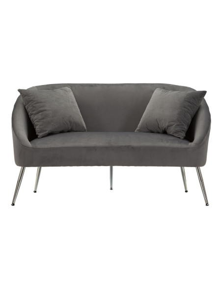 Canapé moderne chic Droit 2 places en Velours Gris Métal Argenté Bois Silvery 
