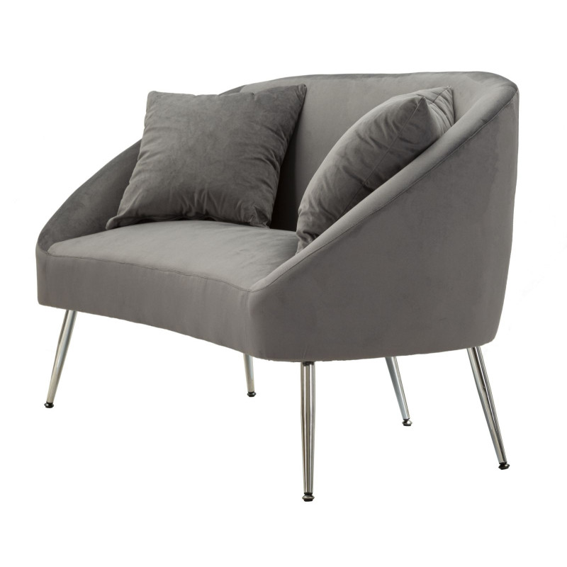Canapé moderne chic Droit 2 places en Velours Gris Métal Argenté Bois Silvery 