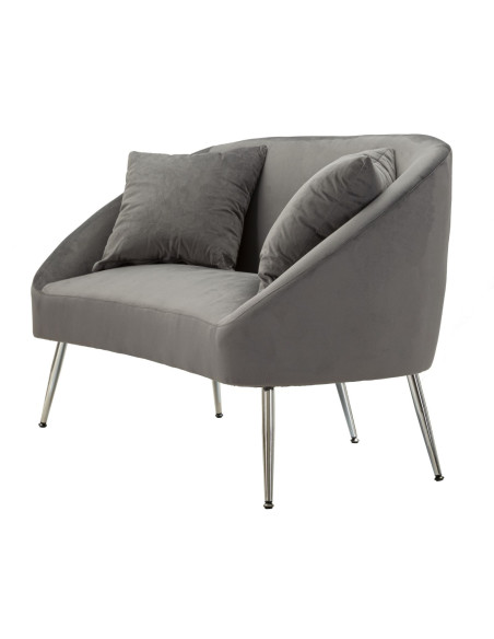 Canapé moderne chic Droit 2 places en Velours Gris Métal Argenté Bois Silvery 