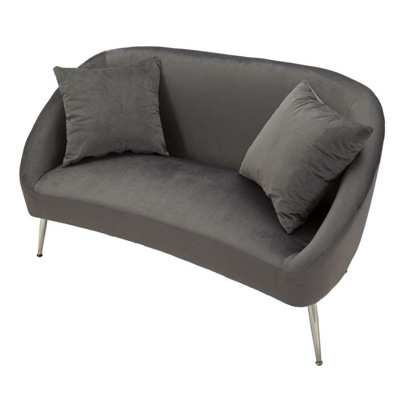 Canapé moderne chic Droit 2 places en Velours Gris Métal Argenté Bois Silvery 