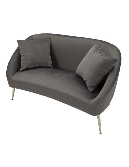 Canapé moderne chic Droit 2 places en Velours Gris Métal Argenté Bois Silvery 