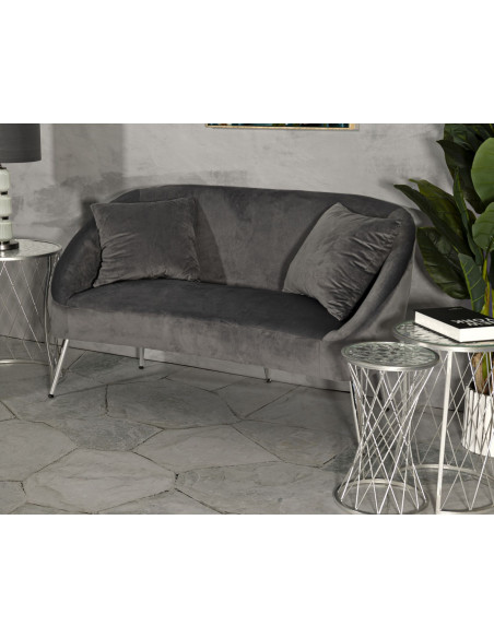 Canapé moderne chic Droit 2 places en Velours Gris Métal Argenté Bois Silvery 