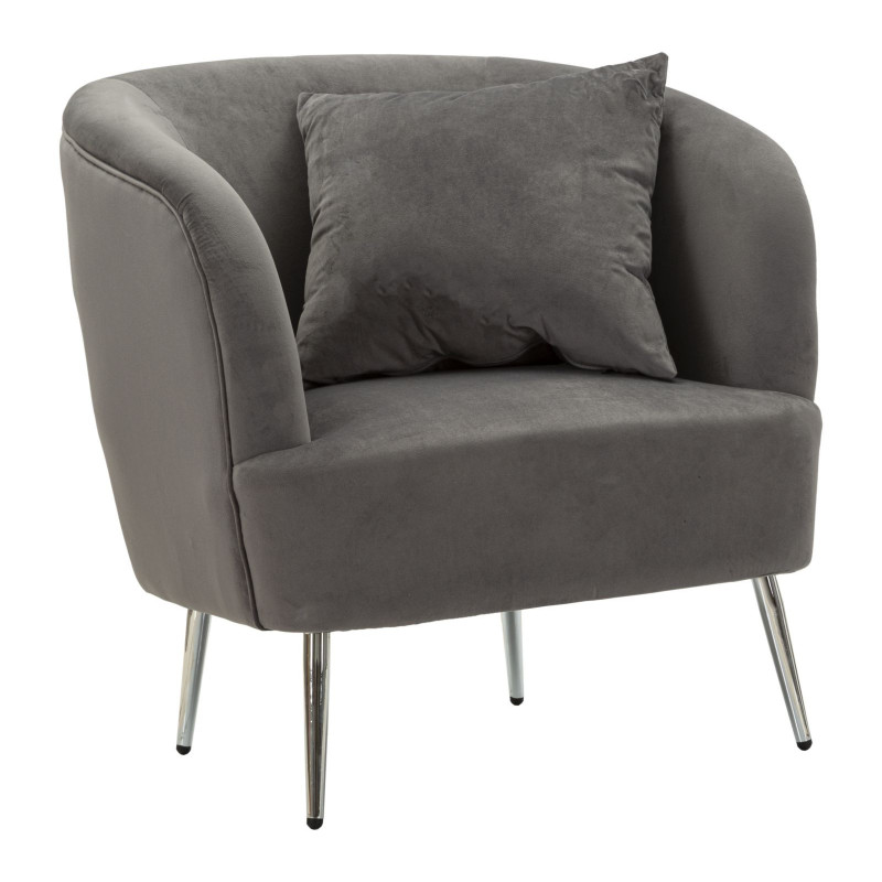 Fauteuil moderne chic en Velours Gris Métal Argenté Bois Silvery 