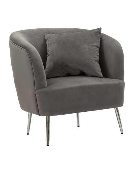 Fauteuil moderne chic en Velours Gris Métal Argenté Bois Silvery 