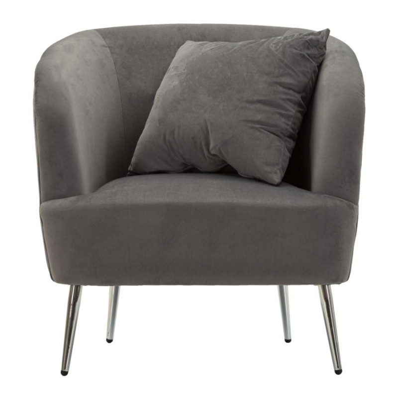 Fauteuil moderne chic en Velours Gris Métal Argenté Bois Silvery 