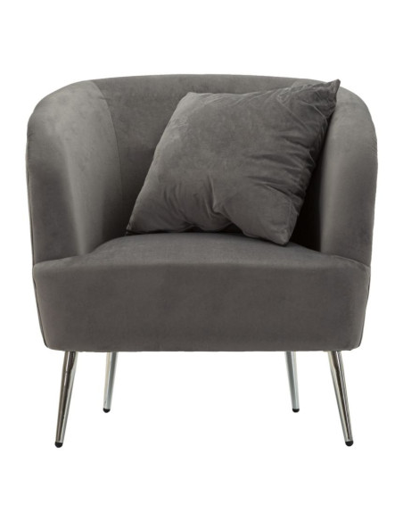 Fauteuil moderne chic en Velours Gris Métal Argenté Bois Silvery 