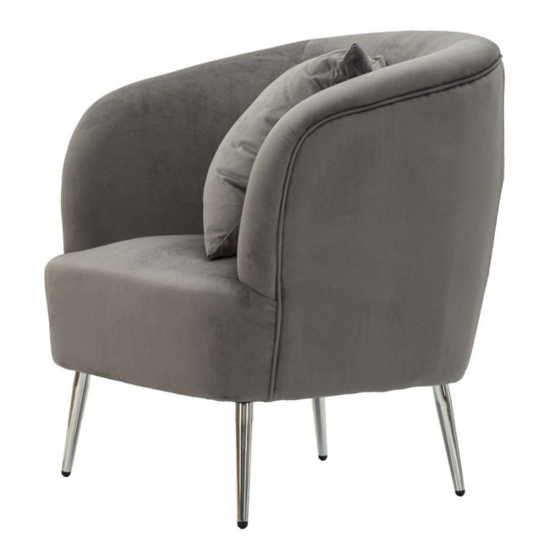 Fauteuil moderne chic en Velours Gris Métal Argenté Bois Silvery 