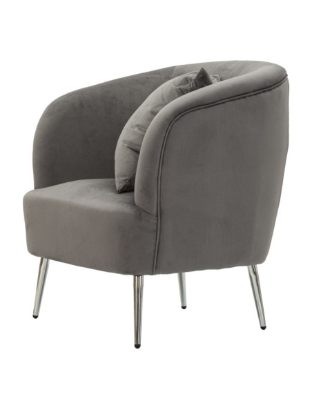 Fauteuil moderne chic en Velours Gris Métal Argenté Bois Silvery 