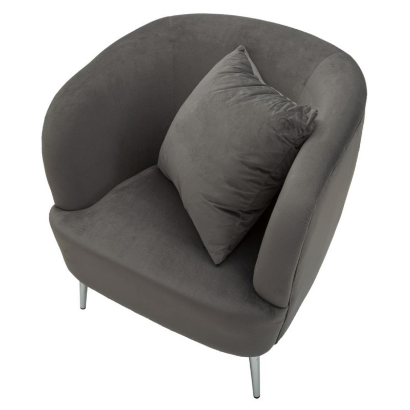 Fauteuil moderne chic en Velours Gris Métal Argenté Bois Silvery 