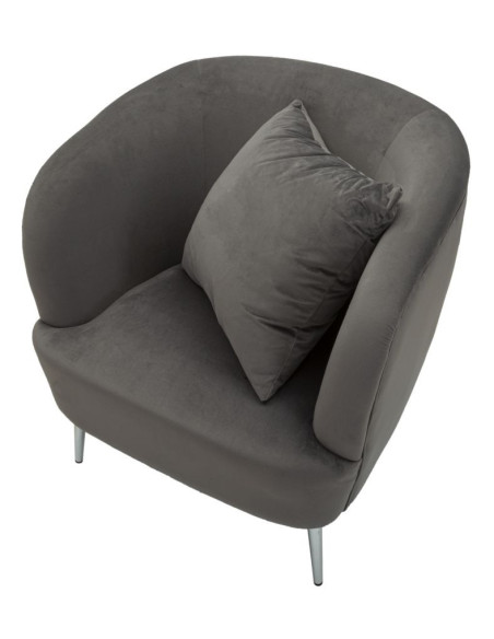 Fauteuil moderne chic en Velours Gris Métal Argenté Bois Silvery 