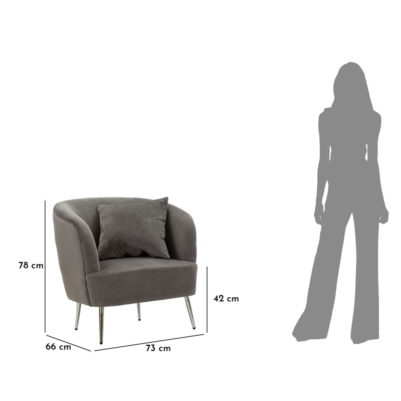 Fauteuil moderne chic en Velours Gris Métal Argenté Bois Silvery 