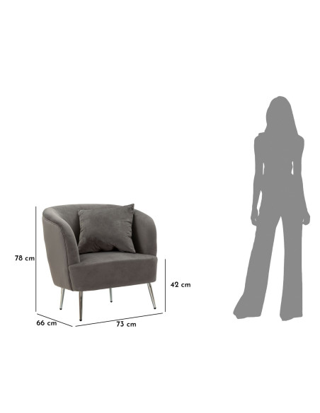 Fauteuil moderne chic en Velours Gris Métal Argenté Bois Silvery 