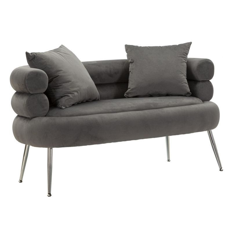 Canapé moderne original Droit 2 places en Velours Gris Métal Argenté Bois Silvery Plus 