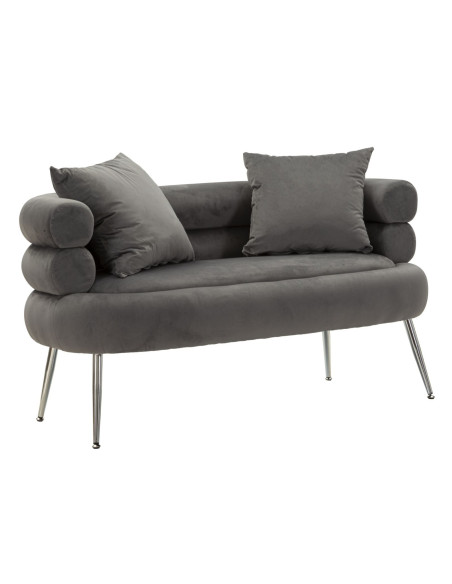 Canapé moderne original Droit 2 places en Velours Gris Métal Argenté Bois Silvery Plus 