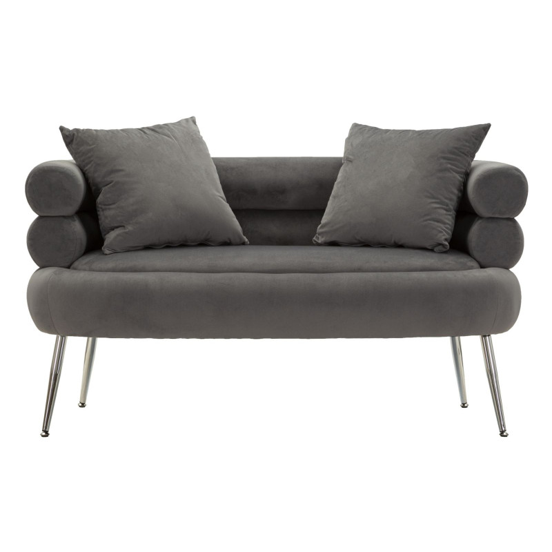 Canapé moderne original Droit 2 places en Velours Gris Métal Argenté Bois Silvery Plus 