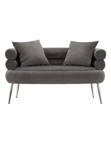 Canapé moderne original Droit 2 places en Velours Gris Métal Argenté Bois Silvery Plus 