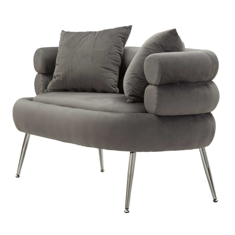 Canapé moderne original Droit 2 places en Velours Gris Métal Argenté Bois Silvery Plus 