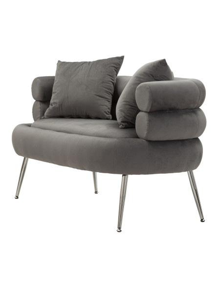 Canapé moderne original Droit 2 places en Velours Gris Métal Argenté Bois Silvery Plus 