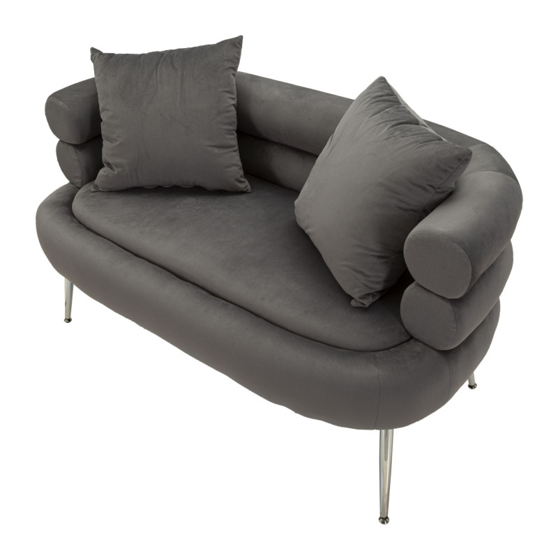Canapé moderne original Droit 2 places en Velours Gris Métal Argenté Bois Silvery Plus 