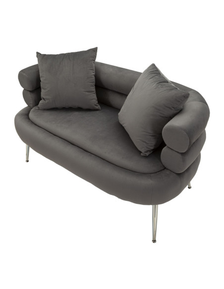 Canapé moderne original Droit 2 places en Velours Gris Métal Argenté Bois Silvery Plus 