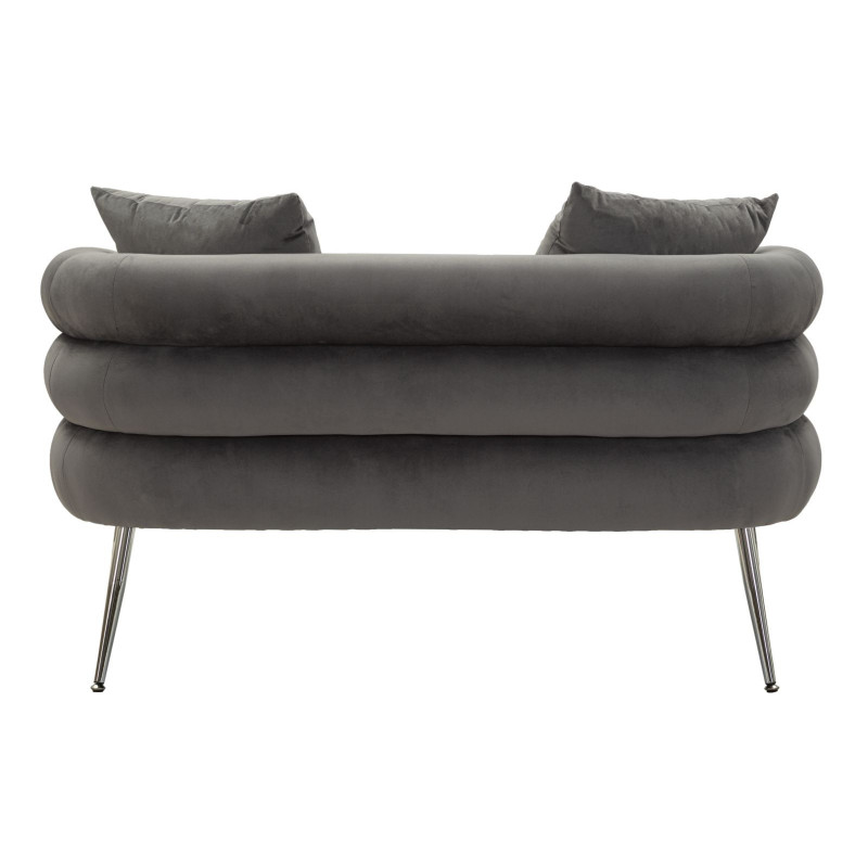 Canapé moderne original Droit 2 places en Velours Gris Métal Argenté Bois Silvery Plus 