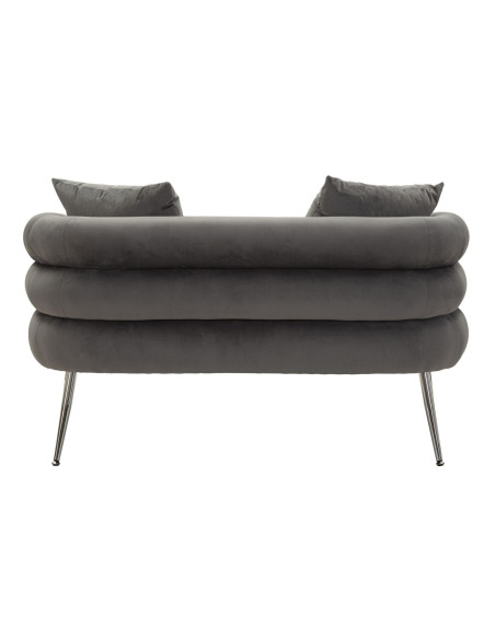 Canapé moderne original Droit 2 places en Velours Gris Métal Argenté Bois Silvery Plus 