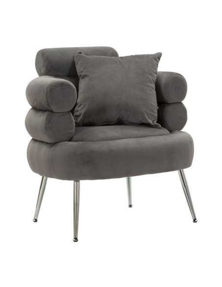 Fauteuil moderne original en Velours Gris Métal Argenté Bois Silvery Plus 