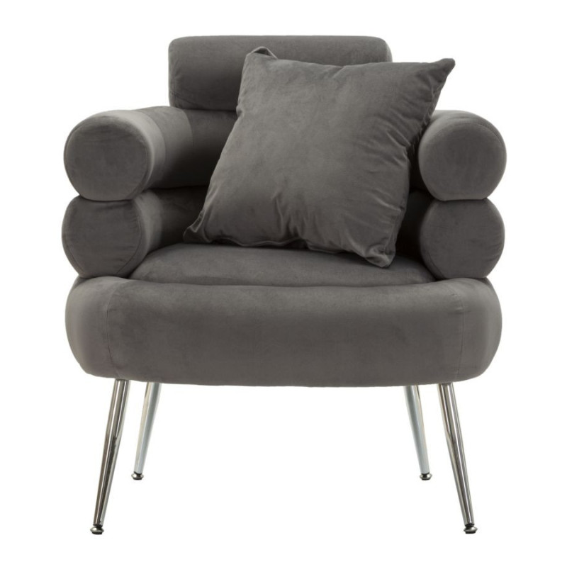 Fauteuil moderne original en Velours Gris Métal Argenté Bois Silvery Plus 