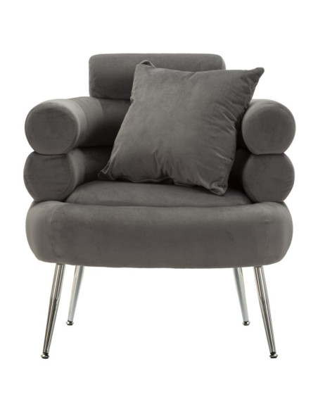 Fauteuil moderne original en Velours Gris Métal Argenté Bois Silvery Plus 
