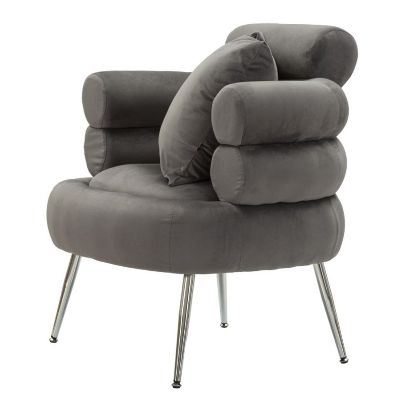 Fauteuil moderne original en Velours Gris Métal Argenté Bois Silvery Plus 