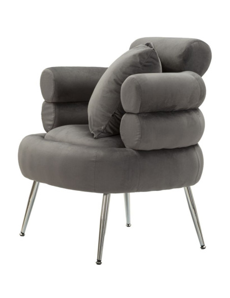 Fauteuil moderne original en Velours Gris Métal Argenté Bois Silvery Plus 