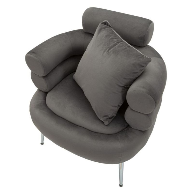 Fauteuil moderne original en Velours Gris Métal Argenté Bois Silvery Plus 