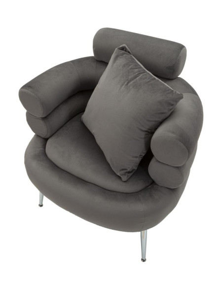 Fauteuil moderne original en Velours Gris Métal Argenté Bois Silvery Plus 